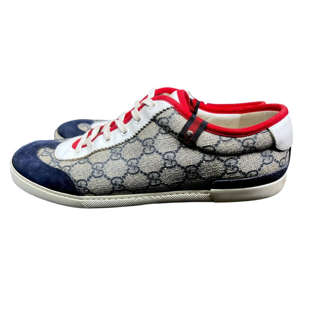 Gucci BeigeBlue GG Supreme Men's US 9 Canvas & Suede Shoes Low Top Sneakers - Picture 3 of 8